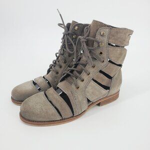Jeffrey Campbell‎ Slashed Combat Ankle Boots Taupe Grey Suede Size 6.5